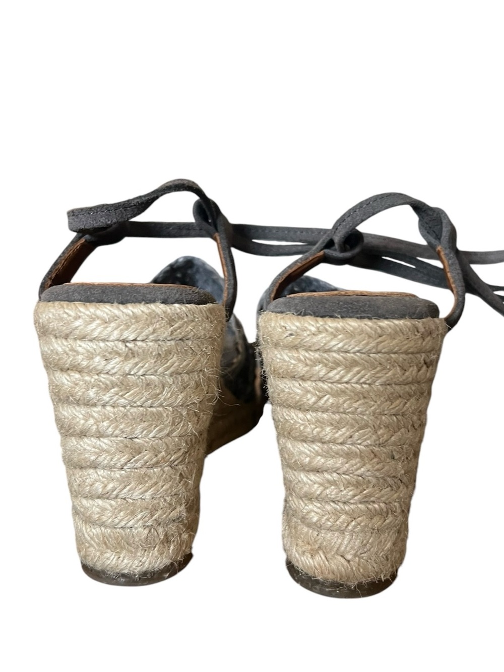 Anthropologie Women’s Blue Woven Lace Up Strappy Wedge Jute Sandals Heels 38 - Picture 7 of 10